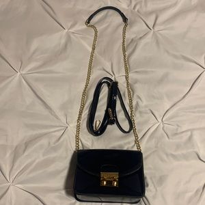 BCBGeneration Over Shoulder Purse with Gold Detail Chain and Clasp - Navy Blue